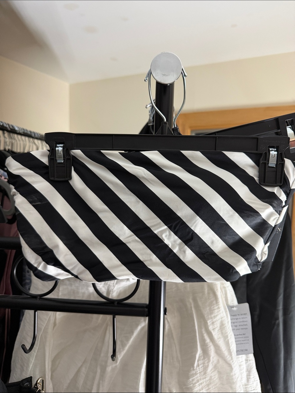 Lauren Ralph Lauren Black and White Diagonal Stripe Belt Bag